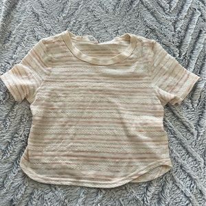 Free People Tee Striped Texture XS white orange